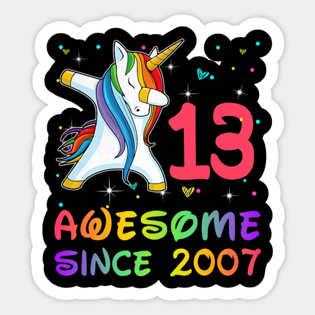 Awesome Since 2007 Birthday Unicorn Dabbing Gift 13 Years Old Sticker by Soema